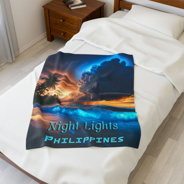 Throw Blanket with our beautiful "Night Lights-Philippines" design! Beauty of Creation Tropical Beach Velveteen Plush Blanket, Cozy Bedding - Image 7
