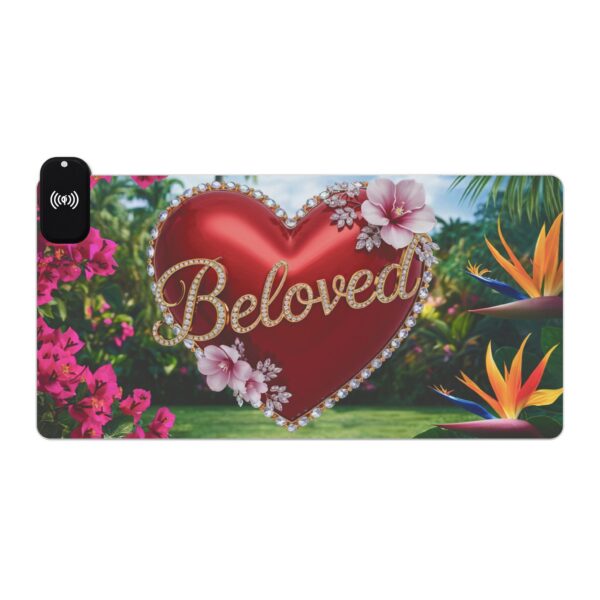 LED + Wireless Charger Gaming Mouse Pad with "Beloved" 'Solid Red Heart' Design, Gaming Desk Accessory, Tech Gift, Home Office Gamer Essentials - Image 7