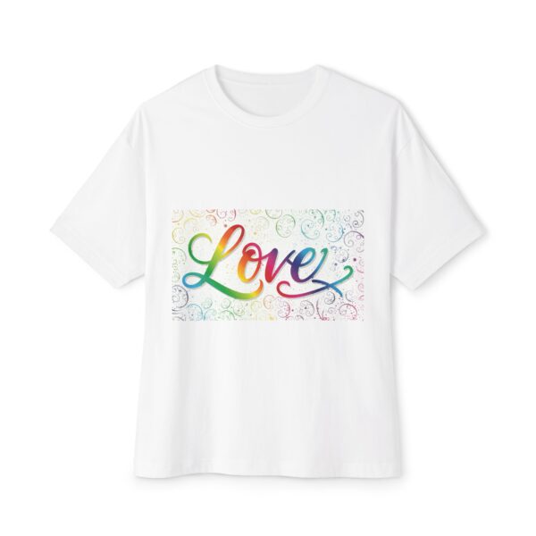 Our  "Love" 'spirals' design on a Unisex Tee, Inspirational Oversized Box Tshirt, Religious Graphic Top, Travel Bible Verse Apparel - Image 2