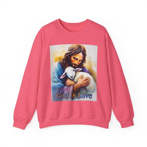 Crewneck Sweatshirt with our "God is Love" series with Jesus hugging a baby lamb! Inspirational Biblical, Vintage Inspired Heavy Sweatshirt, Gift - Image 19