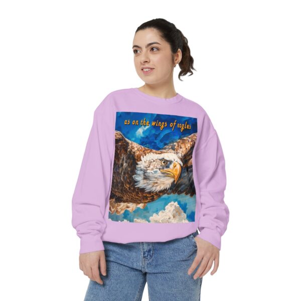 Our "as on the wings of eagles" Sweatshirt with a majestic eagle in flight. Vintage Christian Faith Apparel, Thoughtful Quote from Isaiah 40:31! Unisex Jumper, Pullover - Image 30