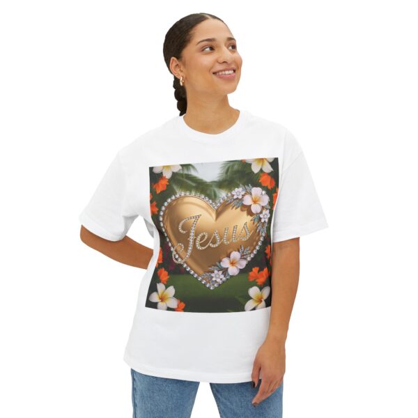 Our "Jesus" 'Diamond Ring-Solid Gold Heart' Design Boxy T-Shirt Inspirational Christian Faith Apparel Unisex Cotton Tee, Oversized Boxy Top T-shirt - Image 4