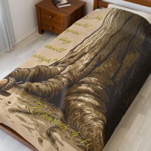 Our inspirational Throw Blanket 'Day of Small Beginnings' with thoughtful quote from Zech 4:10 and Acorn-Oak Tree design. Vintage Christian Faith Decor Velveteen Plush Home Decor Bedding