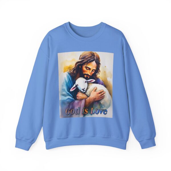 Crewneck Sweatshirt with our "God is Love" series with Jesus hugging a baby lamb! Inspirational Biblical, Vintage Inspired Heavy Sweatshirt, Gift - Image 13