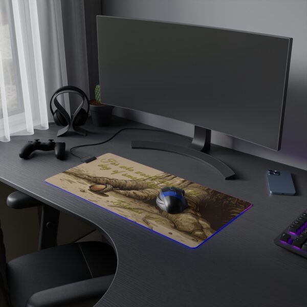 RGB LED Gaming Mouse Pad Desk Mat with our inspirational 'Day of Small Beginnings' from Zech 4:10 design. Gamer Home Office Decor, LED Backlit - Image 3