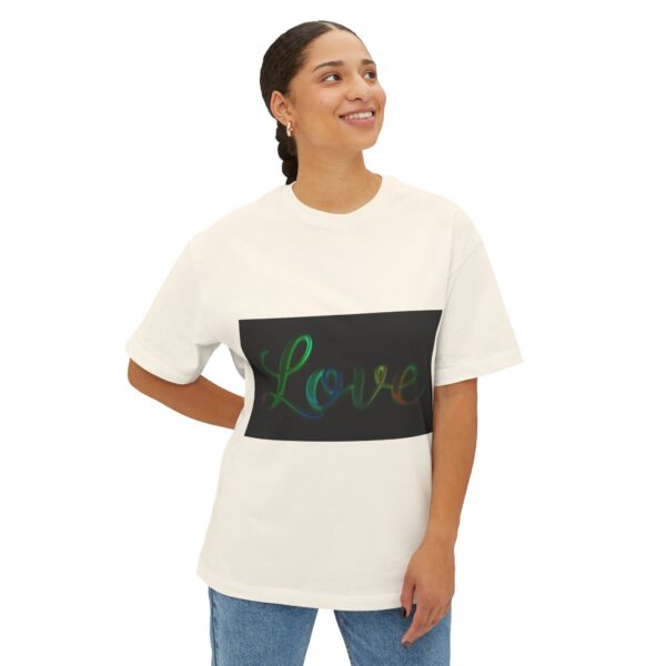 Our "Love" 'light in darkness' design on a Unisex Tee, Inspirational Oversized Box Tshirt, Religious Graphic Top, Travel Bible Verse Apparel - Image 8