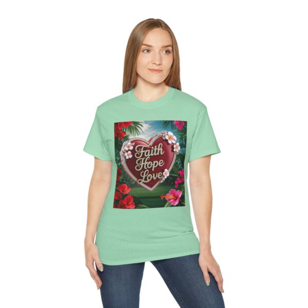 Our inspirational "Faith Hope Love" 'Solid Red Heart' Design! on a Christian Unisex Cotton T-Shirt, Faith Spiritual Apparel, Love Gift - Image 16