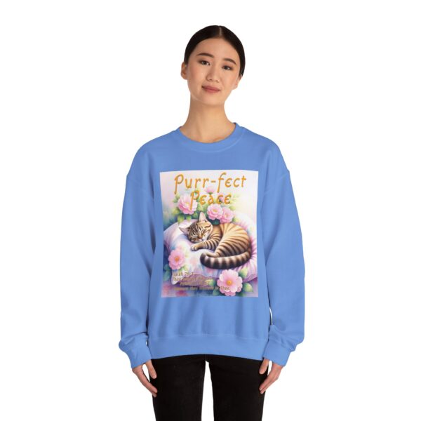 Crewneck Sweatshirt with our "Purr-fect Peace" with a cat in blissful sleep design featuring the verse Isaiah 26:3! Inspirational Biblical, Vintage Inspired, Gift - Image 29
