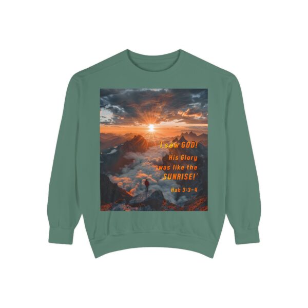 Sweatshirt Unisex our inspirational "His splendor was like the sunrise" design with a quote from Habakkuk 3:3-4! Faith Apparel Gospel Fashion Jumper, Pullover - Image 5