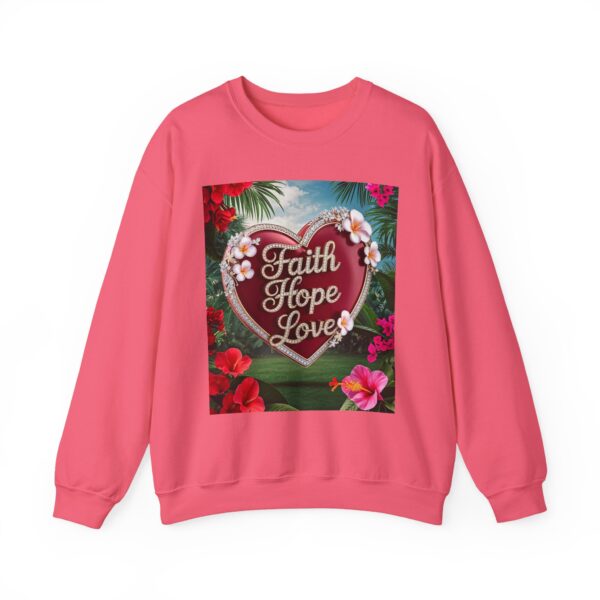 Crewneck Sweatshirt-with our Inspirational "Faith Hope Love" 'Solid Red Heart' Design!! Vintage Inspired Faith Apparel, Gospel Fashion Unisex Heavy - Image 2