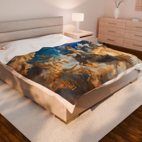 Our beautiful "Rise Up" soaring eagle 'as on wings like eagles' from Isaiah 40:31 Inspirational Velveteen Plush Throw Blanket A Cozy Gift for Anniversary, Wedding Faith Home Decor Bedding - Image 4