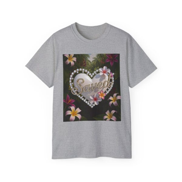 Our inspirational "Saved" 'Pure White Heart' Design! on a Christian Unisex Cotton T-Shirt, Faith Spiritual Apparel, Love Gift - Image 9