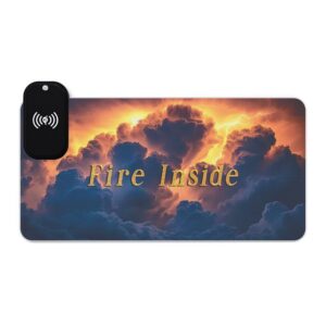 LED + Wireless Charger Gaming Mouse Pad with our 'Storm Light' "Fire Inside" Design, Gaming Desk Accessory, Tech Gift, Home Office Gamer