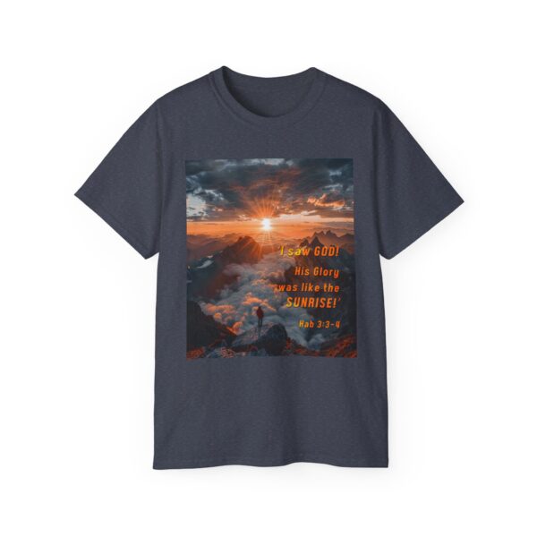 Cotton T-shirt with our inspirational "His splendor was like the sunrise" design with a quote from Habakkuk 3:3-4. Vintage Christian Faith Apparel Unisex Cotton T-Shirt, Thoughtful Quote - Image 24