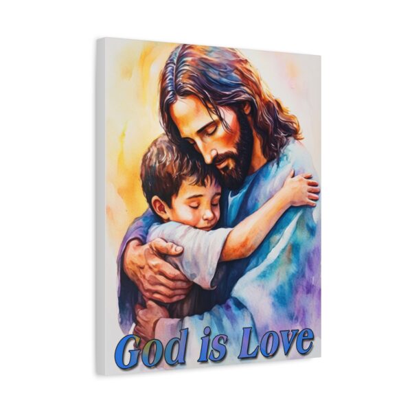 Inspirational Wall Art Canvas, "God is Love" Jesus hugging a small boy, Christian Home Decor, Uplifting Religious Gift, Faith-Based Artwork - Image 7
