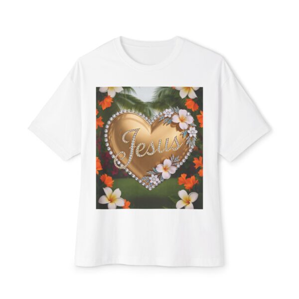 Our "Jesus" 'Diamond Ring-Solid Gold Heart' Design Boxy T-Shirt Inspirational Christian Faith Apparel Unisex Cotton Tee, Oversized Boxy Top T-shirt - Image 3