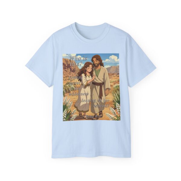 Cotton T-shirt with our inspirational "Who is this?" from Song of Solomon 8:5 ANIME style design. Vintage Christian Faith Apparel Unisex Cotton T-Shirt, Thoughtful Quote - Image 19