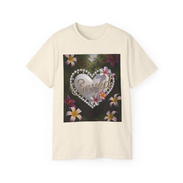 Our inspirational "Saved" 'Pure White Heart' Design! on a Christian Unisex Cotton T-Shirt, Faith Spiritual Apparel, Love Gift - Image 6