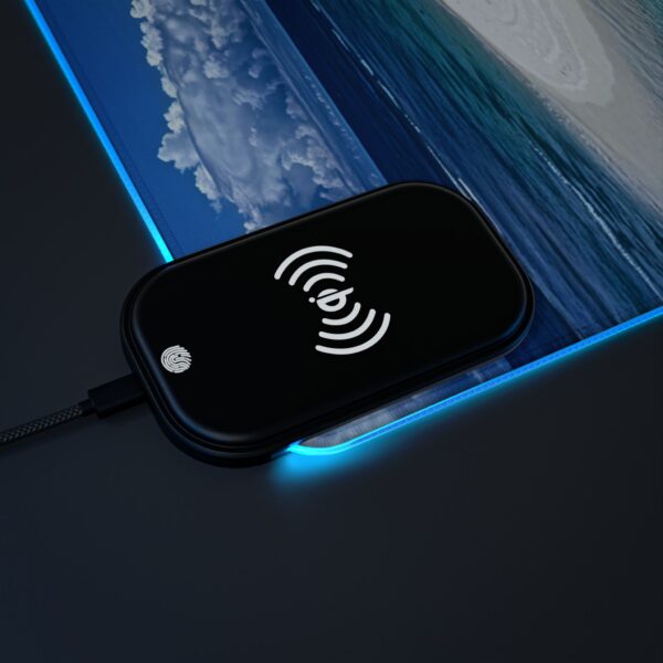 LED + wireless Charging Mouse Pad, Desk Mat, "Five Palm Island" Design, Tech Gift, Home Office Essentials Inspirational - Image 12