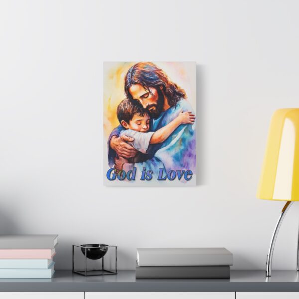 Inspirational Wall Art Canvas, "God is Love" Jesus hugging a small boy, Christian Home Decor, Uplifting Religious Gift, Faith-Based Artwork - Image 5