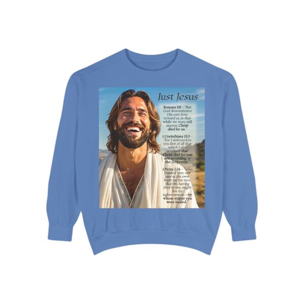 Sweatshirt Unisex with our inspirational "Just Jesus" and Verses on Salvation Design! Faith Apparel Gospel Fashion Jumper, Pullover - Image 30
