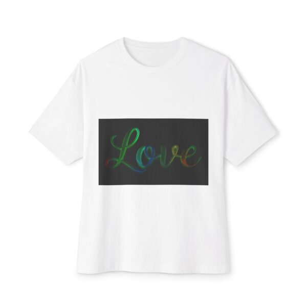 Our "Love" 'light in darkness' design on a Unisex Tee, Inspirational Oversized Box Tshirt, Religious Graphic Top, Travel Bible Verse Apparel - Image 3