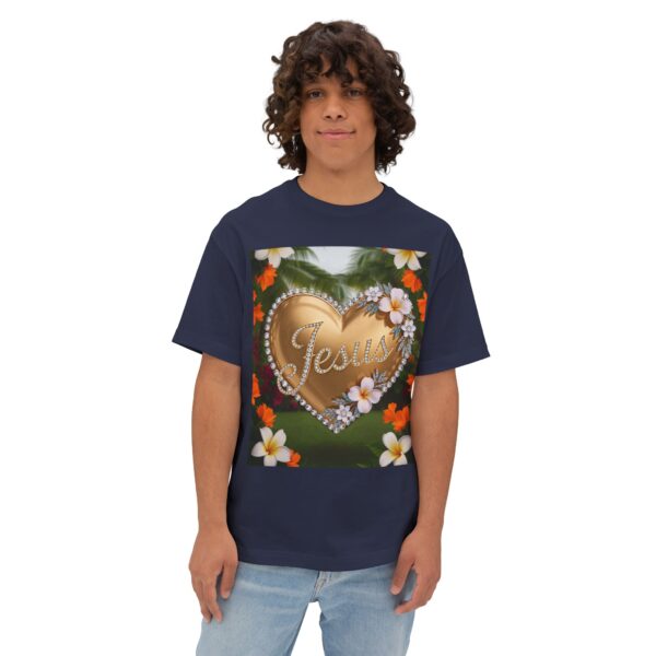 Our "Jesus" 'Diamond Ring-Solid Gold Heart' Design Boxy T-Shirt Inspirational Christian Faith Apparel Unisex Cotton Tee, Oversized Boxy Top T-shirt - Image 11