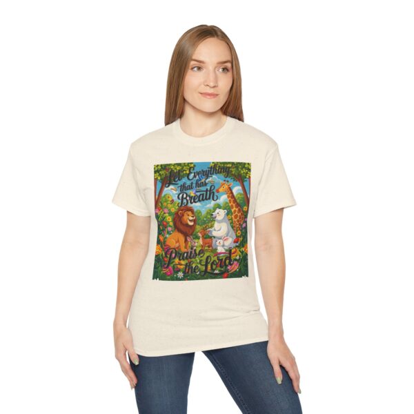 Our inspirational "Let Everything that has Breath Praise the Lord!" Design on a Christian Unisex Cotton T-Shirt, Faith Spiritual Apparel, Love Gift