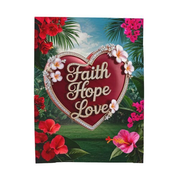 Our Beautiful "Faith Hope Love" 'Solid Red Heart' Design Velveteen Plush Throw Blanket, Cozy Gift for Anniversary, Home Decor Bedding - Image 2