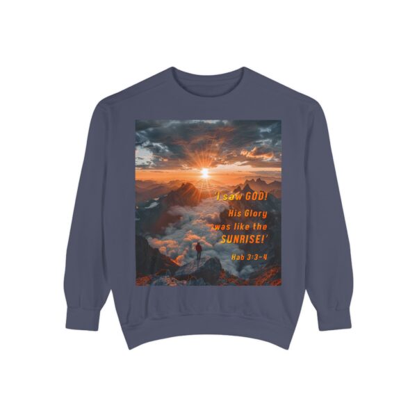 Sweatshirt Unisex our inspirational "His splendor was like the sunrise" design with a quote from Habakkuk 3:3-4! Faith Apparel Gospel Fashion Jumper, Pullover - Image 33