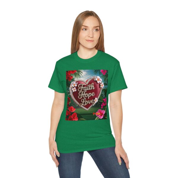 Our inspirational "Faith Hope Love" 'Solid Red Heart' Design! on a Christian Unisex Cotton T-Shirt, Faith Spiritual Apparel, Love Gift - Image 18