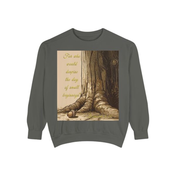 Sweatshirt Unisex with our Inspirational "Day of Small Beginnings" with thoughtful quote from Zech 4:10 and Acorn-Oak Tree design! Faith Apparel Gospel Fashion Jumper, Pullover - Image 14
