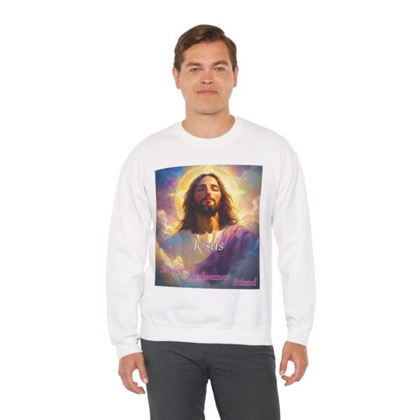 Crewneck Sweatshirt-with our inspirational 'Jesus: Savior Redeemer Friend' Design! Vintage Inspired Faith Apparel, Gospel Fashion Unisex Heavy - Image 3