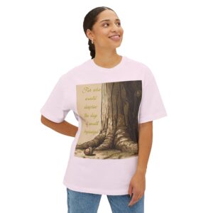 Our inspirational 'Day of Small Beginnings' with thoughtful quote from Zech 4:10 and Acorn-Oak Tree design Boxy T-Shirt, Inspirational Christian Faith Apparel Unisex Cotton Tee, Oversized Boxy Tshirt