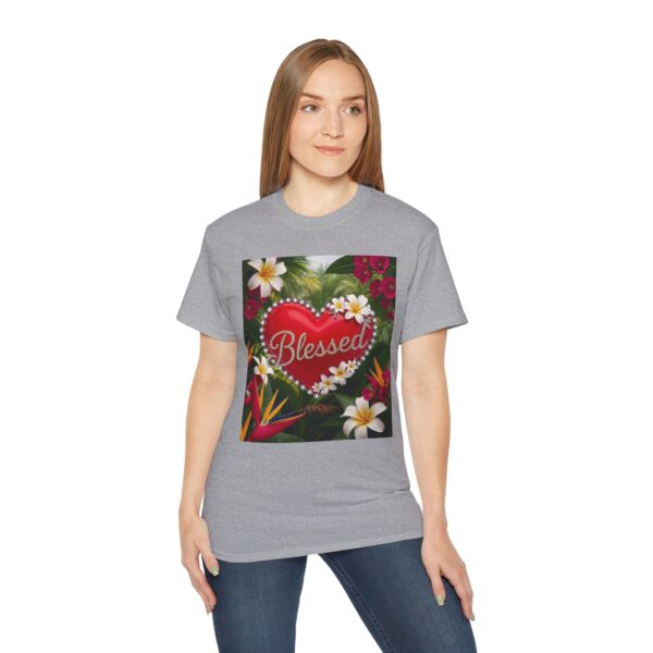 Our inspirational "Blessed" 'Solid Red Heart' Design! on a Christian Unisex Cotton T-Shirt, Faith Spiritual Apparel, Love Gift - Image 10