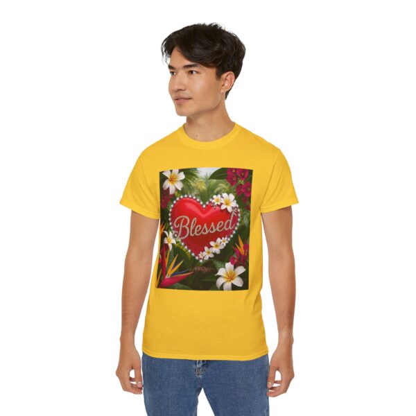 Our inspirational "Blessed" 'Solid Red Heart' Design! on a Christian Unisex Cotton T-Shirt, Faith Spiritual Apparel, Love Gift - Image 14