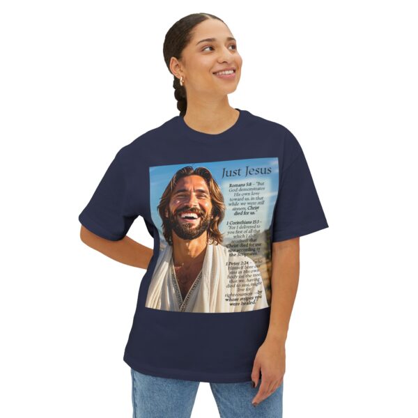 Our inspirational "Just Jesus" and Verses on Salvation Design on a Unisex Oversized Box Tshirt, Religious Graphic Top, Bible Verse Apparel - Image 18
