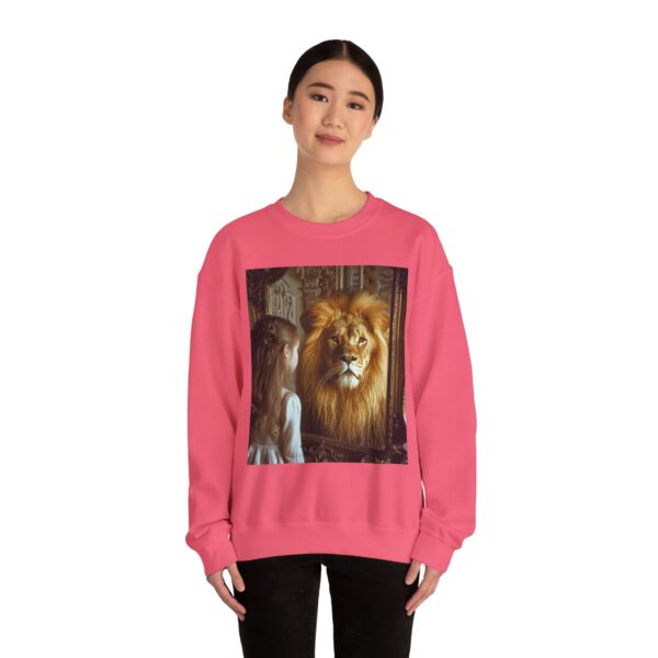 Crewneck Sweatshirt with our 'Lion in the Mirror' Inspirational design! Inspirational Biblical, Vintage, Lion of Judah and Aslan-Inspired Gift - Image 3