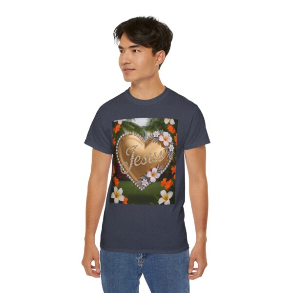 Our inspirational "Jesus" 'Diamond Ring-Solid Gold Heart' Design! on a Christian Unisex Cotton T-Shirt, Faith Spiritual Apparel, Love Gift - Image 24