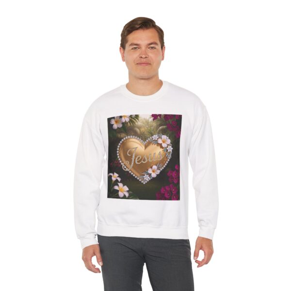 Crewneck Sweatshirt-with our inspirational "Jesus" 'Solid Gold Heart' Design!! Vintage Inspired Faith Apparel, Gospel Fashion Unisex Heavy - Image 3