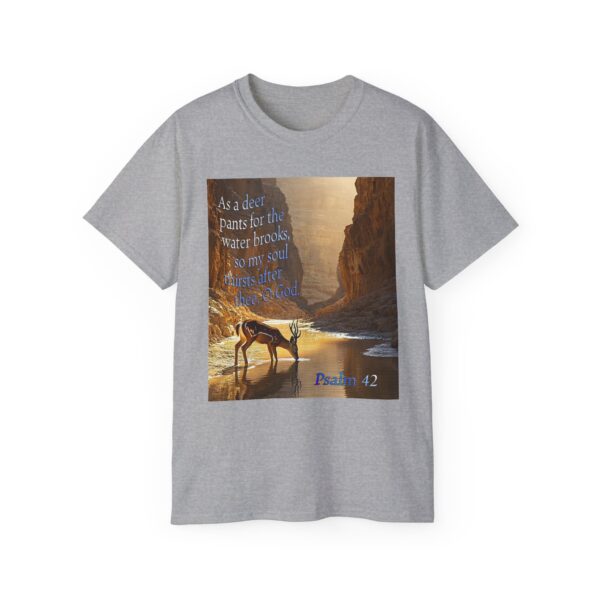 Our inspirational Psalm 42 'As a Deer Pants' in design! Christian Unisex Cotton T-Shirt, Faith Spiritual Apparel, Love Gift - Image 5
