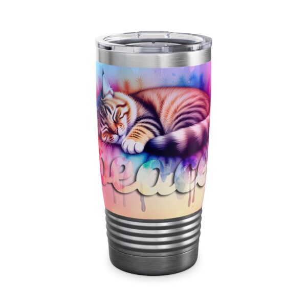 Our inspirational "Peace" 'Colorful sleeping cat' Design Tumbler | 20oz Inspirational Travel Mug, Motivational Drinkware, Perfect for Gifting - Image 7
