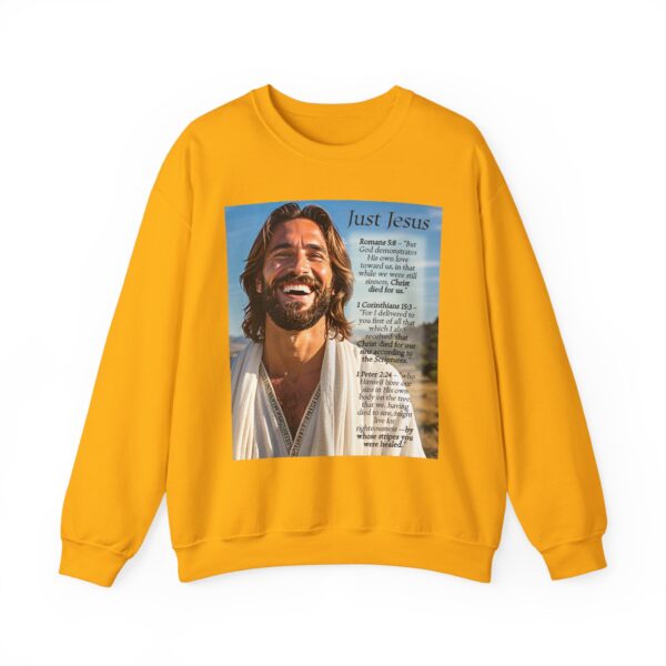 Crewneck Sweatshirt with our inspirational "Just Jesus" and Verses on Salvation Design! Vintage Inspired Faith Apparel, Gospel Fashion Unisex Heavy - Image 13