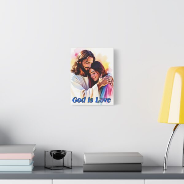 Inspirational Wall Art Canvas, "God is Love" Jesus hugging a young lady! Christian Home Decor, Uplifting Religious Gift, Faith-Based Artwork - Image 2