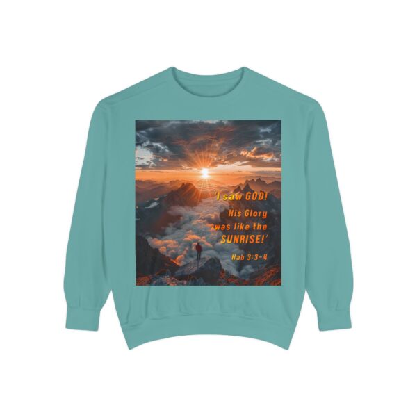 Sweatshirt Unisex our inspirational "His splendor was like the sunrise" design with a quote from Habakkuk 3:3-4! Faith Apparel Gospel Fashion Jumper, Pullover - Image 20