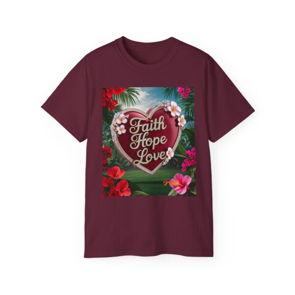 Our inspirational "Faith Hope Love" 'Solid Red Heart' Design! on a Christian Unisex Cotton T-Shirt, Faith Spiritual Apparel, Love Gift - Image 2