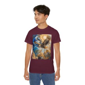 Cotton T-shirt with our "RISE UP" 'soaring eagle' design with Isaiah 40:31! Vintage Christian Faith Apparel Unisex Cotton T-Shirt, Thoughtful Quote