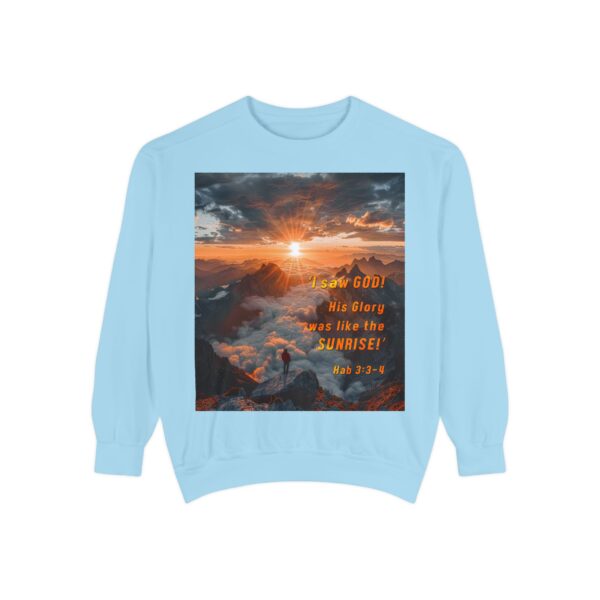 Sweatshirt Unisex our inspirational "His splendor was like the sunrise" design with a quote from Habakkuk 3:3-4! Faith Apparel Gospel Fashion Jumper, Pullover - Image 28