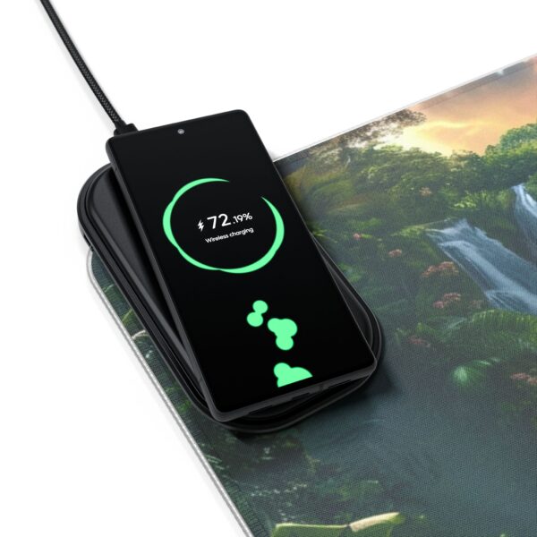 LED + Wireless Charger Gaming Mouse Pad with 'Philippine Waterfall' Design, Gaming Desk Accessory, Tech Gift, Home Office Gamer Essentials - Image 9