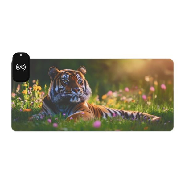 LED + Wireless Charger Gaming Mouse Pad with 'Bengal Tiger at Rest' Design, Gaming Desk Accessory, Tech Gift, Home Office Gamer Essentials - Image 7